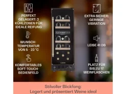 Klarstein Vinovilla Victoria 17 Duo Weinkühlschrank 2 Kühlzonen Touch 17 Flaschen 4 Regale< Kühlschränke