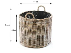 Kobolo Pflanzkorb Übertopf Pflanzkübel  Rattan Kubu Grey Rund mit Folie< Töpfe