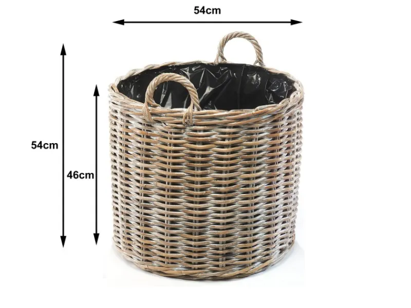 Kobolo Pflanzkorb Übertopf Pflanzkübel Rattan Kubu Grey Rund mit Folie< Töpfe