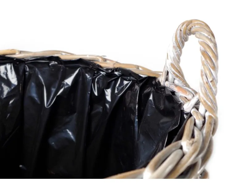 Kobolo Pflanzkorb Übertopf Pflanzkübel Rattan Kubu Grey Rund mit Folie< Töpfe