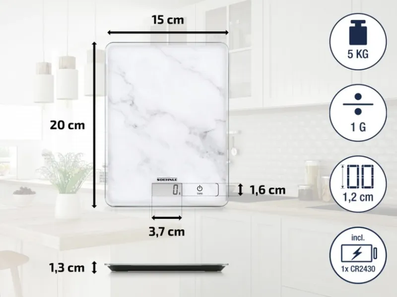 Leifheit Küchenhelfer<Küchenwaage Page Compact 300 Marble 20 cm x 15 cm x 1,3 cm Weiß