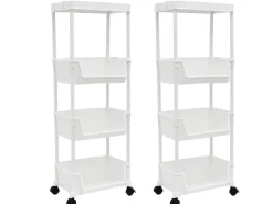 MAKLIK Küchenrollwagen 2er Set mit Körben 35x24x100 cm Weiß< Küchenregale