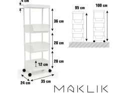 MAKLIK Küchenregale<Küchenrollwagen mit 3 Körben 35x24x100 cm Weiß