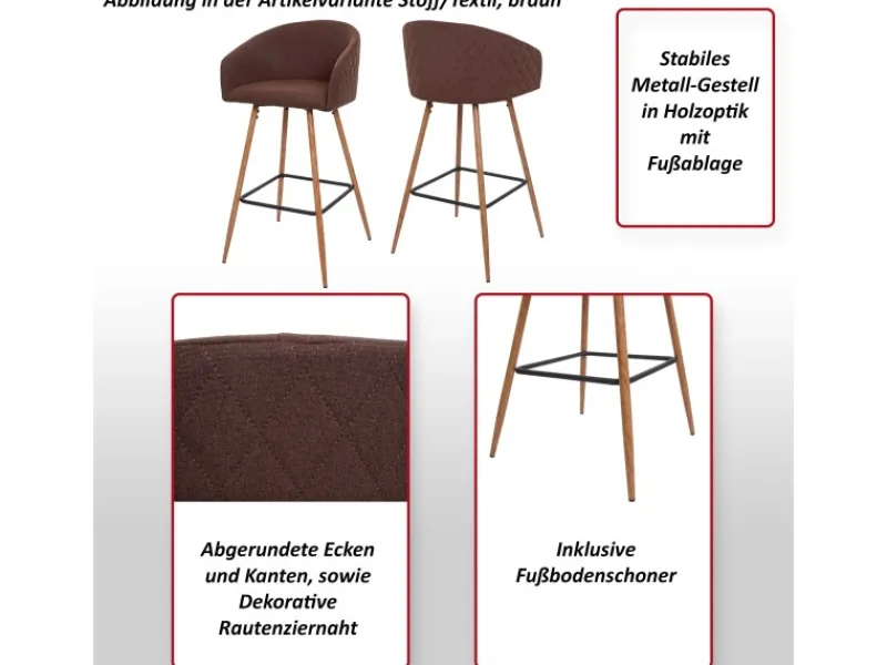 MCW Barhocker D72 2er-Set Stoff/Textil< Kücheninseln