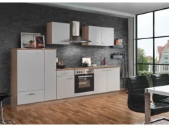Best Menke Küchenzeile Artisan Classic 300 cm Weiß Artisan-Eiche Nachbildung