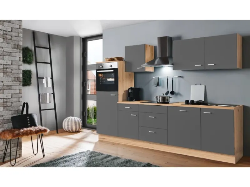 New Menke Küchenzeile Artisan Classic 280 cm Graphit Matt-Artisan Eiche Nachbildung