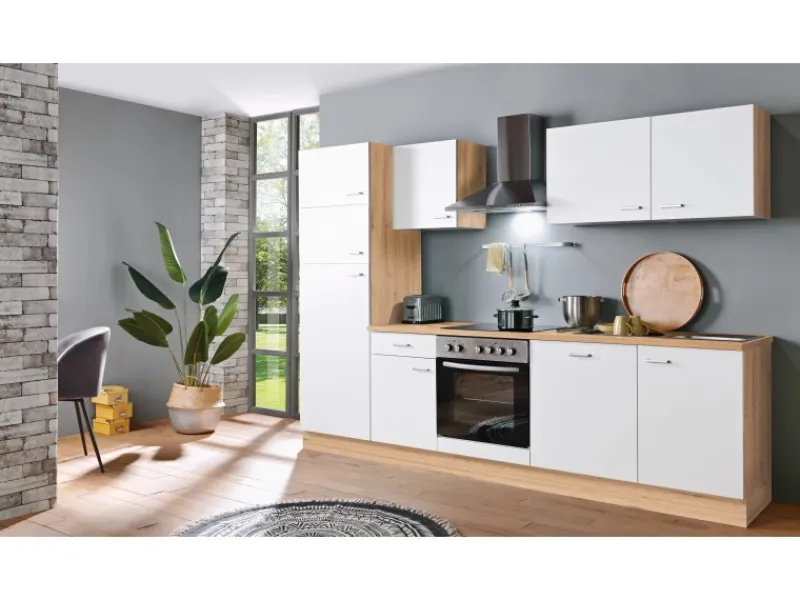 Clearance Menke Küchenzeile Artisan Classic 280 cm Weiß-Artisan Eiche Nachbildung