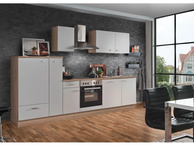 Herde|Kochfelder<Menke Küchenzeile Artisan Classic 300 cm Weiß Artisan-Eiche Nachbildung