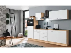 Menke Küchenzeile Artisan Classic 280 cm Weiß Matt-Artisan Eiche Nachbildung< Kochfelder|Kühlschränke
