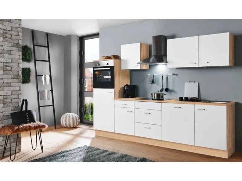 Menke Küchenzeile Artisan Classic 280 cm Weiß Matt-Artisan Eiche Nachbildung< Kochfelder|Kühlschränke