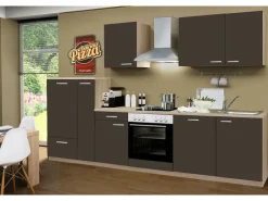Discount Menke Küchenzeile Classic 310 cm Lava Melamin-Sonoma Eiche Nachbildung Lava-Anthrazit