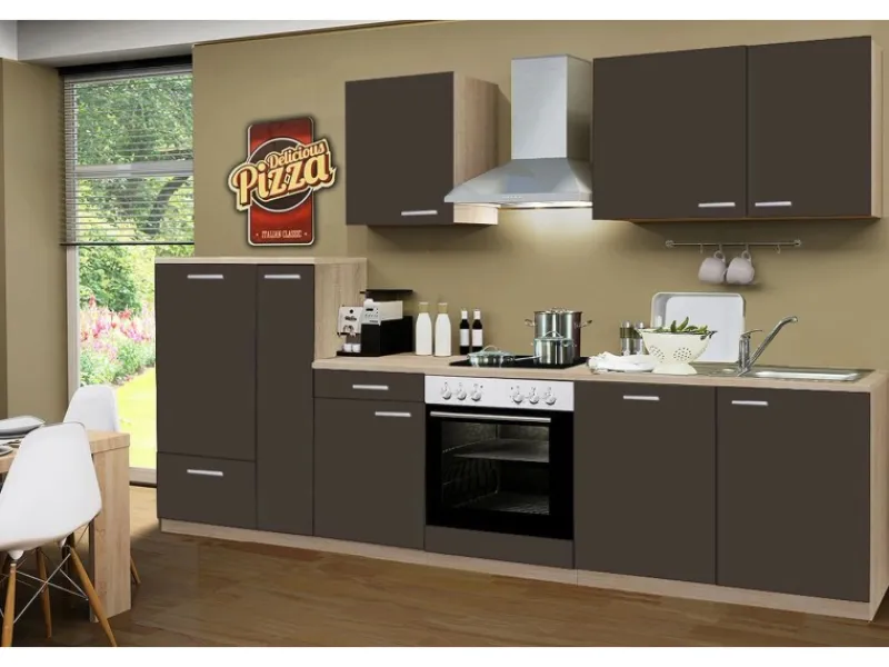 Discount Menke Küchenzeile Classic 310 cm Lava Melamin-Sonoma Eiche Nachbildung Lava-Anthrazit