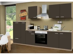 Herde<Menke Küchenzeile Classic 300 cm Lava Melamin-Sonoma Eiche Nachbildung