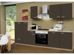Menke Küchenzeile Classic 300 cm Lava Melamin-Sonoma Eiche Nachbildung< Herde