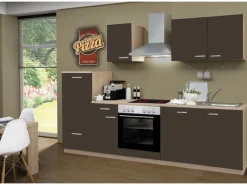 Menke Küchenzeile Classic 270 cm Lava Melamin-Sonoma Eiche Nachbildung< Herde|Winkelküchen