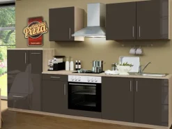 Herde|Kühlschränke<Menke Küchenzeile Premium 300 cm Lava Hochglanz-Sonoma Eiche Nachbildung