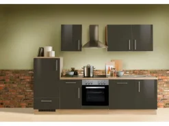 Menke Küchenzeile Premium 280 cm Lava Hochglanz-Sonoma Eiche Nachbildung Lava-Anthrazit