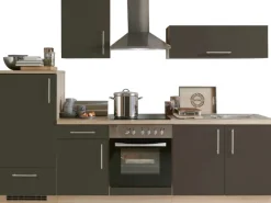 Herde|Kühlschränke<Menke Küchenzeile Premium 270 cm Lava Hochglanz-Sonoma Eiche Nachbildung