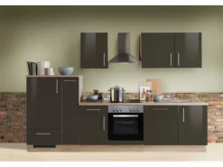 Menke Küchenzeile Premium 310 cm Lava Hochglanz-Sonoma Eiche Nachbildung< Herde|Winkelküchen
