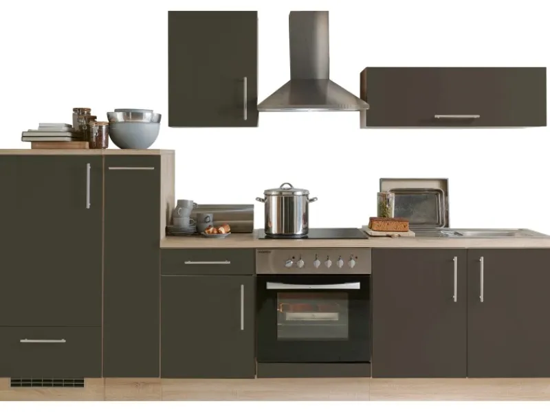 Sale Menke Küchenzeile Premium 300 cm Lava Hochglanz-Sonoma Eiche Nachbildung