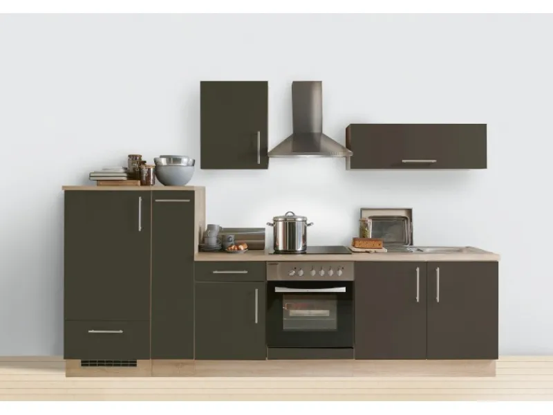 Sale Menke Küchenzeile Premium 300 cm Lava Hochglanz-Sonoma Eiche Nachbildung