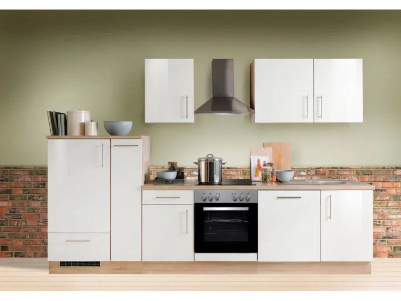 Herde|Kühlschränke<Menke Küchenzeile Premium 300 cm Hochglanz-Sonoma Eiche Nachbildung