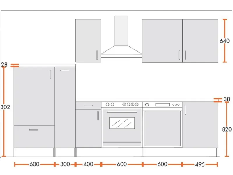 Herde|Kühlschränke<Menke Küchenzeile Premium 300 cm Hochglanz-Sonoma Eiche Nachbildung