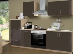 Menke Küchenzeile Premium 270 cm Lava Hochglanz-Sonoma Eiche Nachbildung< Kühlschränke|Einbauküchen