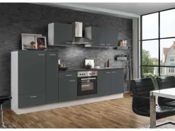 New Menke Küchenzeile White Classic 300 cm Graphit-Weiß