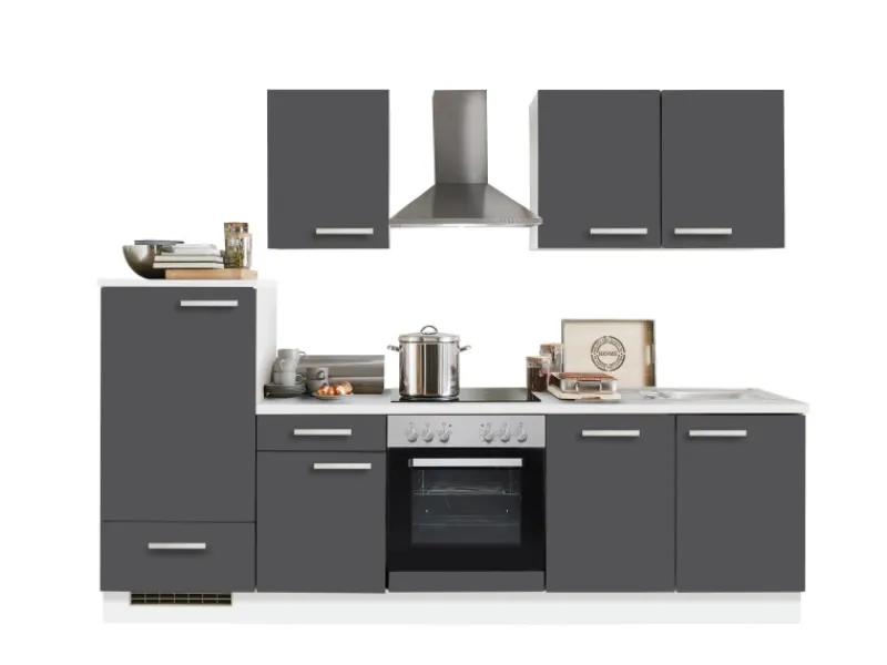 Menke Küchenzeile White Classic 270 cm Graphit-Weiß< Einbauküchen|Kühlschränke
