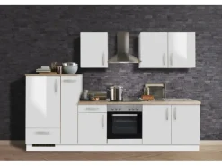 Kochfelder|Kühlschränke<Menke Küchenzeile White Premium 300 cm Lack Weiß Hochglanz-Asteiche Nachbildung