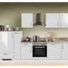 Clearance Menke Küchenzeile White Premium 310 cm Lack Weiß Hochglanz-Asteiche Nachbildung