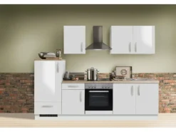 Discount Menke Küchenzeile White Premium 270 cm Lack Weiß Hochglanz-Asteiche Nachbildung