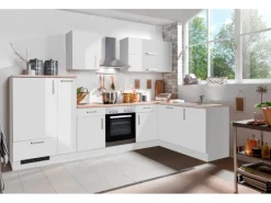 Menke White Premium Winkelküche 310 x 170 cm Lack Weiß Hochglanz-Asteiche Nachb.< Winkelküchen