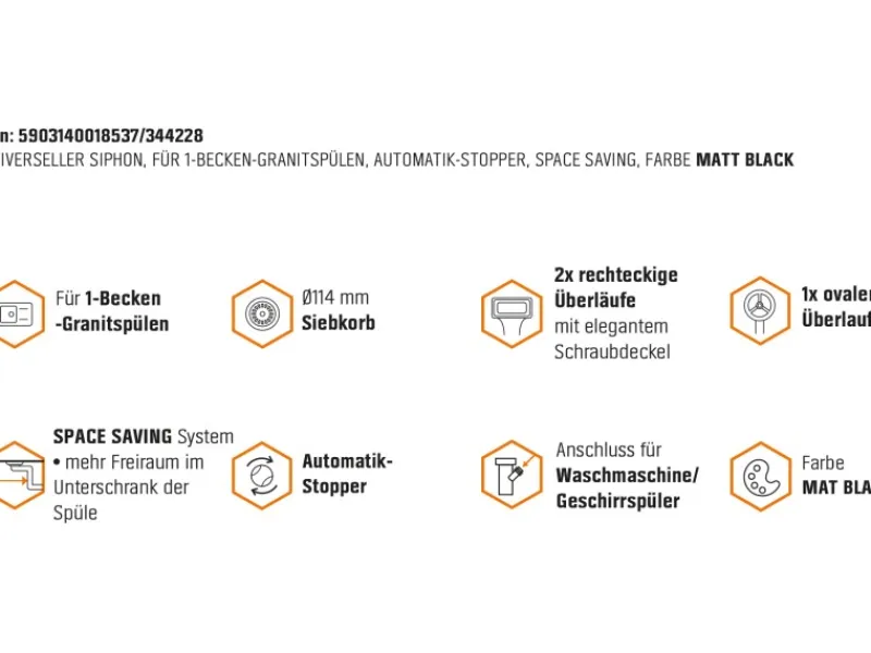 Miló Röhrensiphon-Set mit Exzenter Mattschwarz Ø 114 mm< Zubehör Für Küchenarmatur