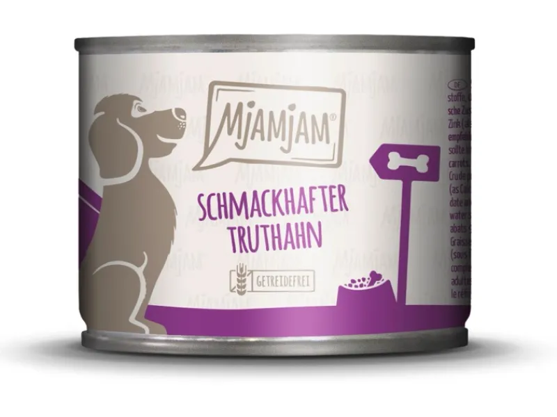 Hot Mjamjam Nassfutter Hund Schmackhafter Truthahn an Leckeren Möhrchen 200 g