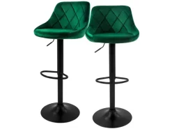 New ML-Design Barhocker 2Er Set aus Samt Grün Gepolsterter mit Rückenlehne Fußstütze