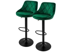 New ML-Design Barhocker 2Er Set aus Samt Grün Gepolsterter mit Rückenlehne Fußstütze