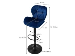 Outlet ML-Design Barhocker 4Er Set aus Samt Blau Gepolsterter Drehbar Hocker Blau-Schwarz