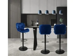 Outlet ML-Design Barhocker 4Er Set aus Samt Blau Gepolsterter Drehbar Hocker Blau-Schwarz