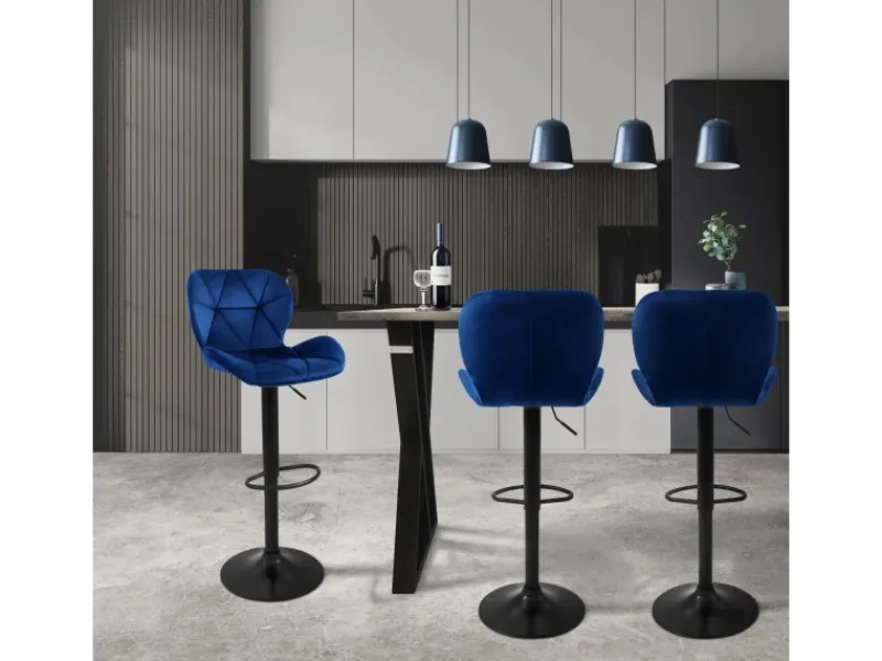 Outlet ML-Design Barhocker 4Er Set aus Samt Blau Gepolsterter Drehbar Hocker Blau-Schwarz