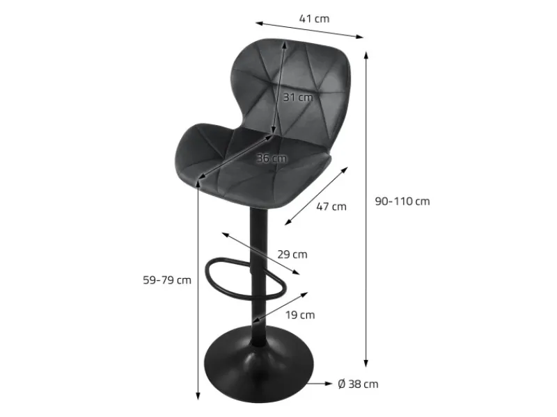New ML-Design Barhocker 4Er Set aus Samt Grau Gepolsterter Drehbar Hocker Grau-Schwarz