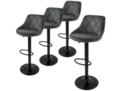 Hot ML-Design Barhocker 4Er Set aus Samt Grau mit Rückenlehne Drehbar Grau-Schwarz