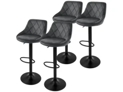 Hot ML-Design Barhocker 4Er Set aus Samt Grau mit Rückenlehne Drehbar Grau-Schwarz