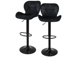 ML-Design Barhocker 2Er Set Samt Schwarz Gepolsterter Barstuhl mit Rückenlehne< Kücheninseln