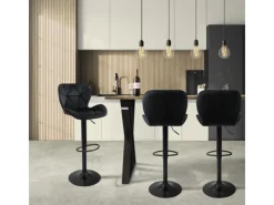 ML-Design Barhocker 2Er Set Samt Schwarz Gepolsterter Barstuhl mit Rückenlehne< Kücheninseln