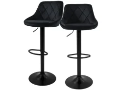 Sale ML-Design Barhocker 2Er Set aus Samt Schwarz mit Rückenlehne und Fußstütze