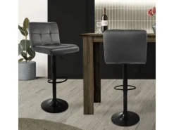 New ML-Design Barhocker 2Er Set aus Samt Grau Gepolsterter Barstuhl mit Rückenlehne
