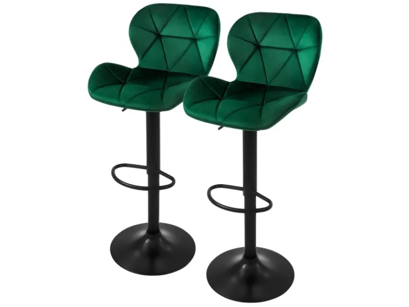 Hot ML-Design Barhocker 2Er Set aus Samt Grün Gepolsterter Barstuhl mit Fußstütze