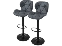 ML-Design Kücheninseln<Barhocker 2Er Set aus Kunstleder Anthrazit mit Rückenlehne Fußstütze